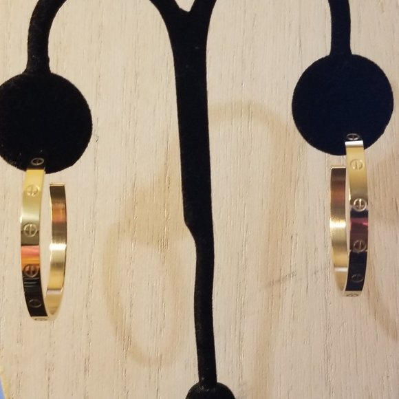 Beautiful Stainless Steel Gold Filled Screw Hoops - Picture 3 of 5